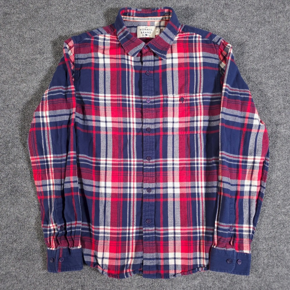 Normal Brand Flannel Button Down Shirt Blue Red Plaid Men's Size Medium